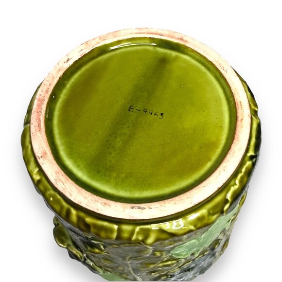 Mid-Century Modern Green Leaf Inspired Majolica Ceramic Pitcher & Planter RARE - Picture 11 of 11